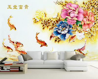 彩雕玉堂富貴壁畫電視背景墻 家居裝飾的藝術升華